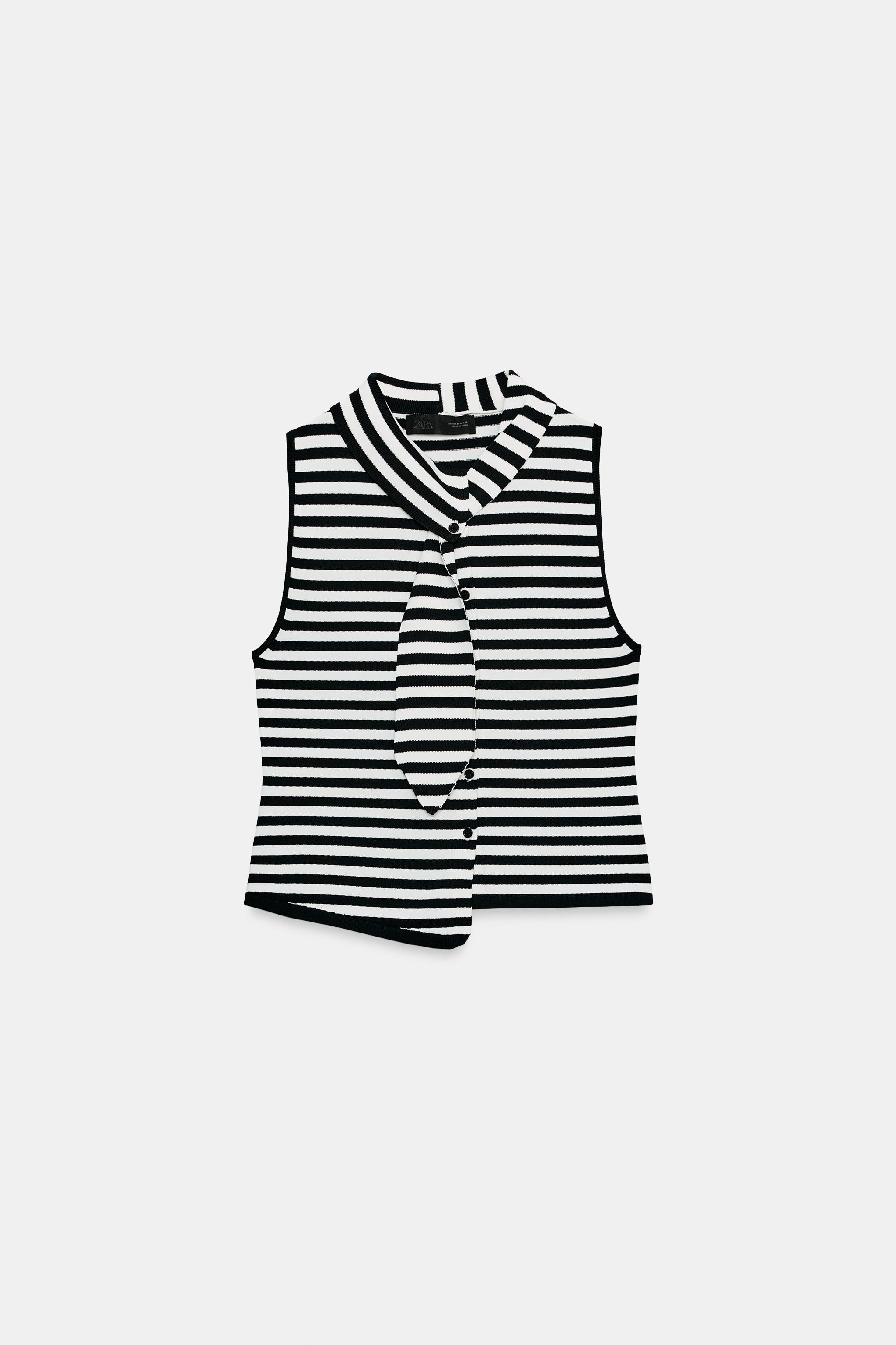 STRIPED KNIT TIE TOP